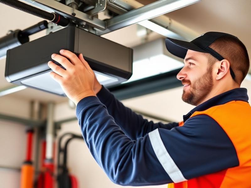 Quincy Garage Doors technician inspecting a residential garage door installation